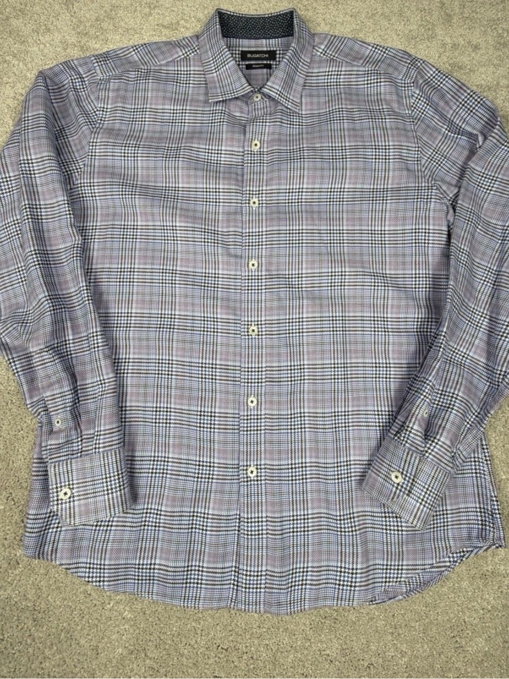 Bugatchi Shirt Men's L  Cotton Blue Plaid Shaped Fit  Flip Cuff‎ Button Up